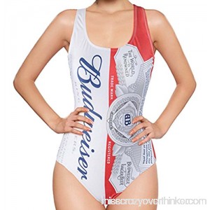 Calhoun Budweiser Label Ladies One Piece Bikini Swimsuit White B07HKMZ833